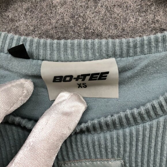 Bo+Tee Cropped Sweatshirt Womens XS Ribbed Crewneck Active Light Blue Teal - Picture 5 of 8